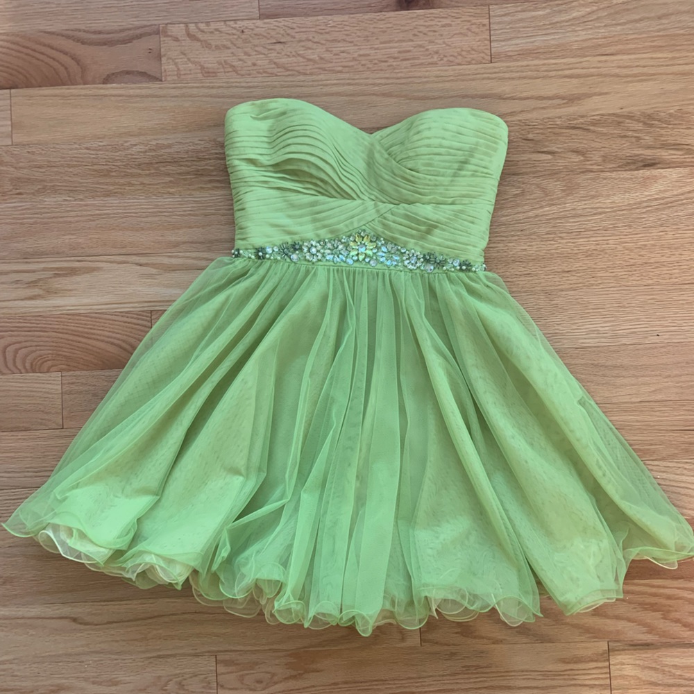 LIME GREEN TINKERBELL STRAPLESS PROM DRESS